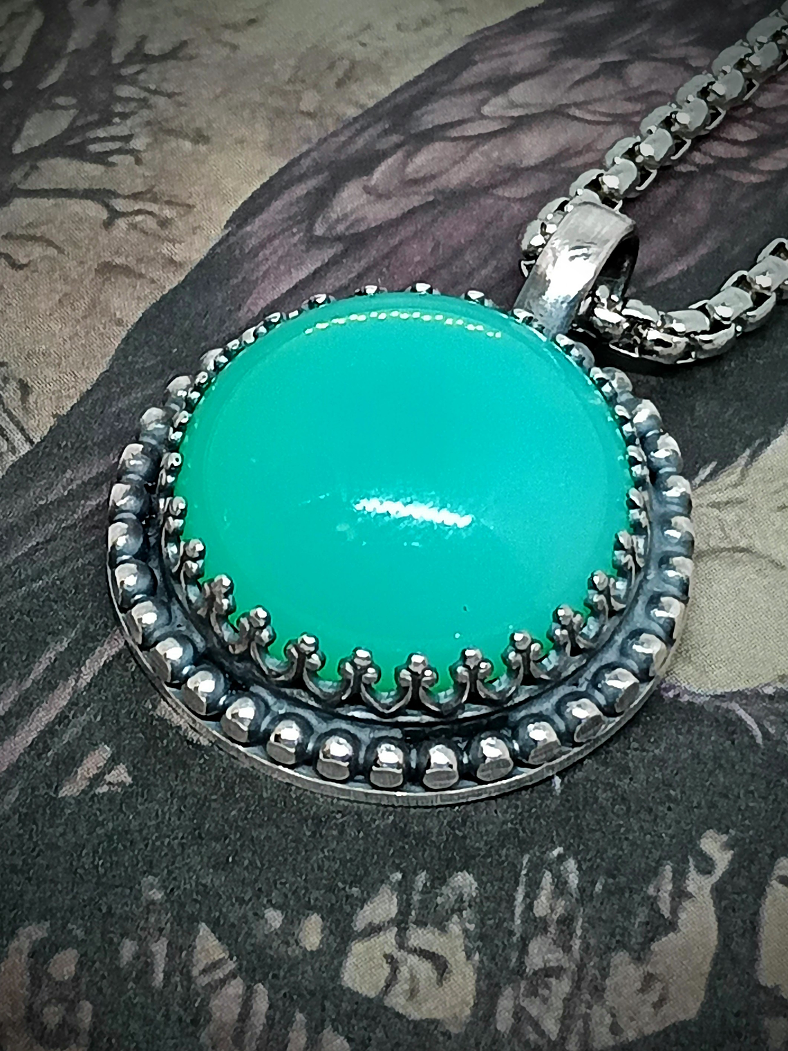 SS - ☢ style1 Simple vintage style Sterling silver Green opal UG necklace -  Sterling 💍  3