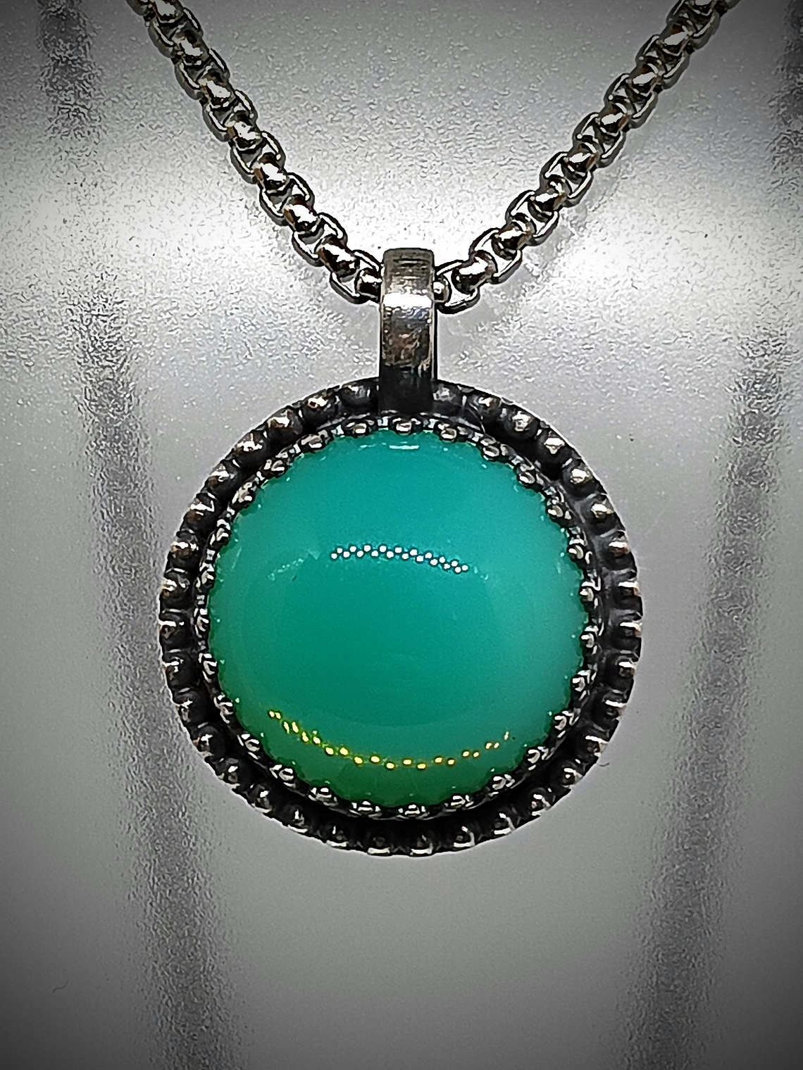 SS - ☢ style1 Simple vintage style Sterling silver Green opal UG necklace -  Sterling 💍  2