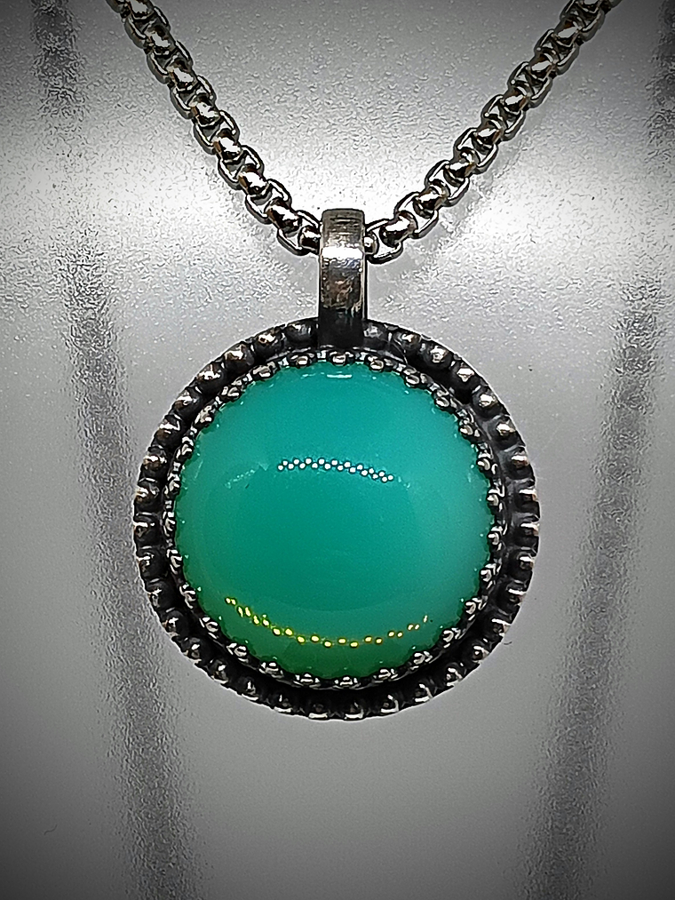 SS - ☢ style1 Simple vintage style Sterling silver Green opal UG necklace -  Sterling 💍  2