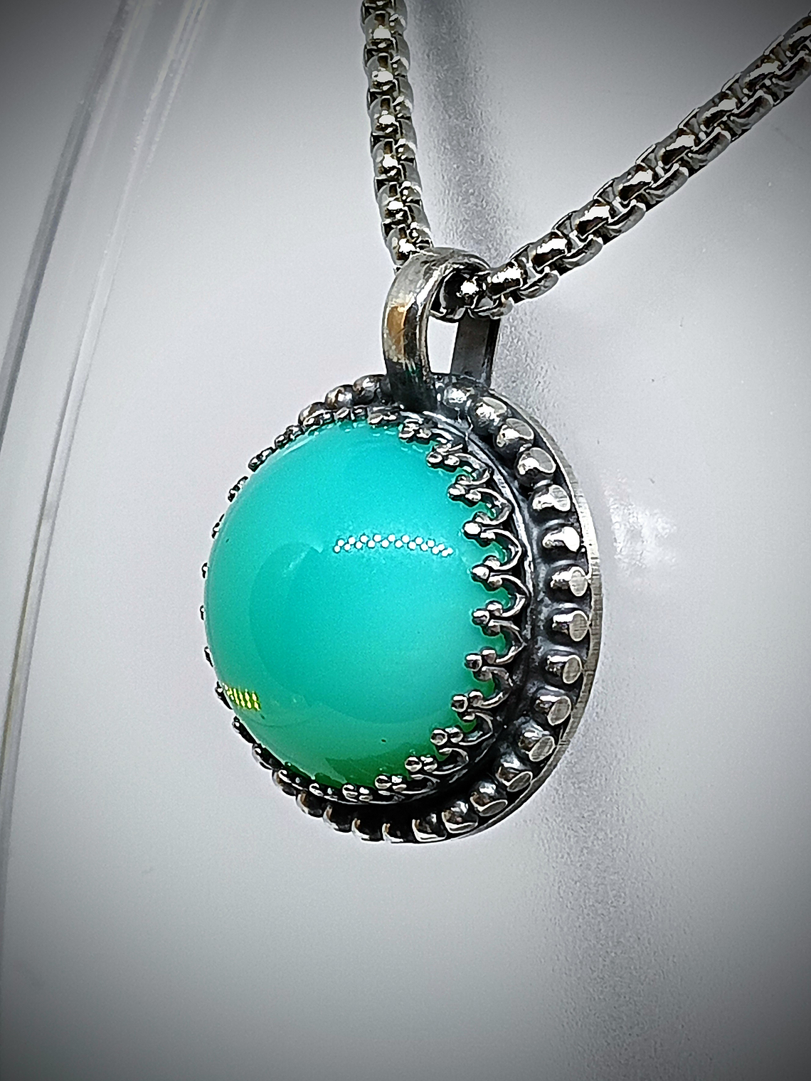 SS - ☢ style1 Simple vintage style Sterling silver Green opal UG necklace -  Sterling 💍  4