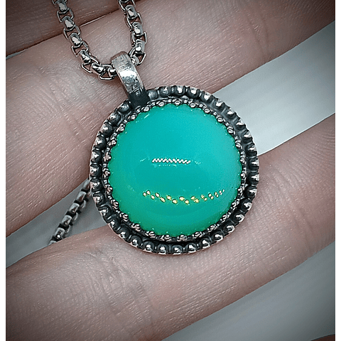 SS - ☢ style1 Simple vintage style Sterling silver Green opal UG necklace -  Sterling 💍 