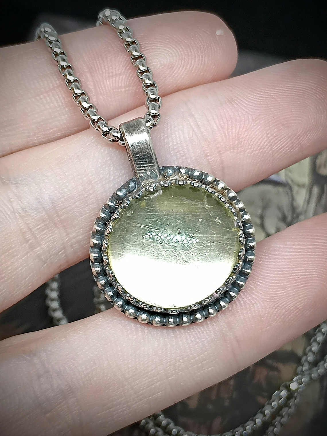 SS - ☢ Style1 - Vintage classic, Sterling silver old Vaseline UG necklace -  Sterling 💍 6