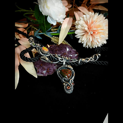 The Serpent an the Apple - Sterling & Opal, precious gemstone necklace. 