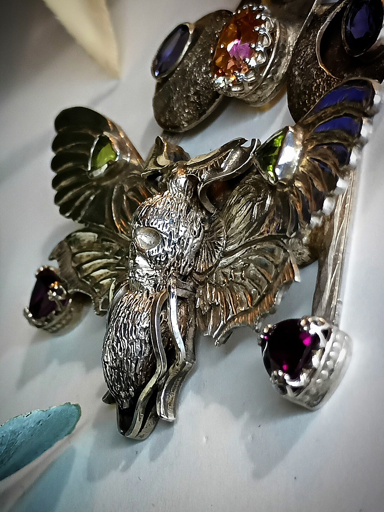 RTS - Huge hand carved/engraved Death Head Hawks moth pendant - Sterling - Video⏯ 5