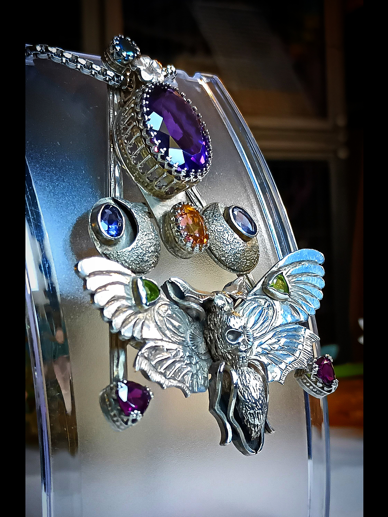 RTS - Huge hand carved/engraved Death Head Hawks moth pendant - Sterling - Video⏯ 9