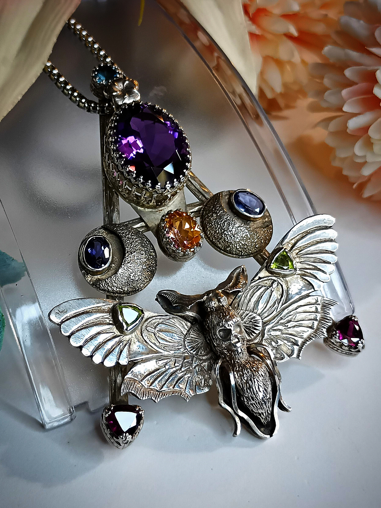 RTS - Huge hand carved/engraved Death Head Hawks moth pendant - Sterling - Video⏯ 10