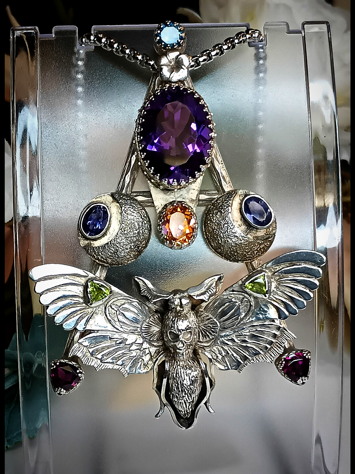 RTS - Huge hand carved/engraved Death Head Hawks moth pendant - Sterling - Video⏯ 1