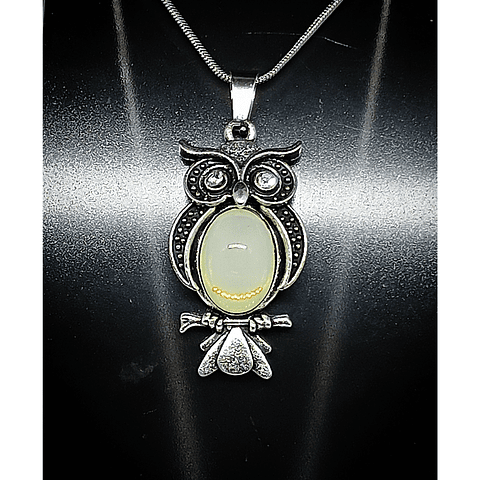 ☢ Cute Owl necklace with vintage Yellow opal UG -  Copper/Stainless  💍 