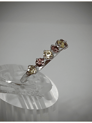 SS - .84Tcw ☢ 7 stone, Rose pink & Vaseline yellow UG glass ring,  - Size 7.25 - Sterling 💍