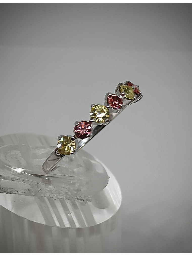 .84Tcw ☢ 7 stone, Rose pink & Vaseline yellow UG glass ring,  - Size 7.25 - Sterling  2