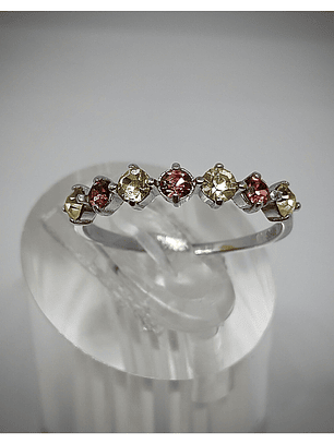 SS - .84Tcw ☢ 7 stone, Rose pink & Vaseline yellow UG glass ring,  - Size 7.25 - Sterling 💍