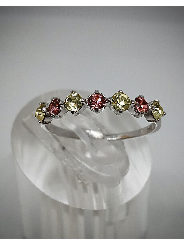 .84Tcw ☢ 7 stone, Rose pink & Vaseline yellow UG glass ring,  - Size 7.25 - Sterling  1