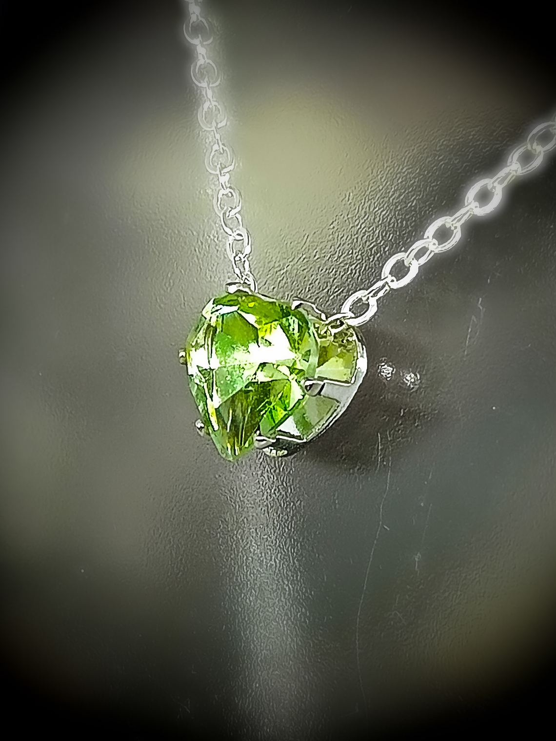 CJ - ☢ 2ct, 8mm Heart cut, Apple green UG layering necklace - Sterling-filled/Costume 👑   2