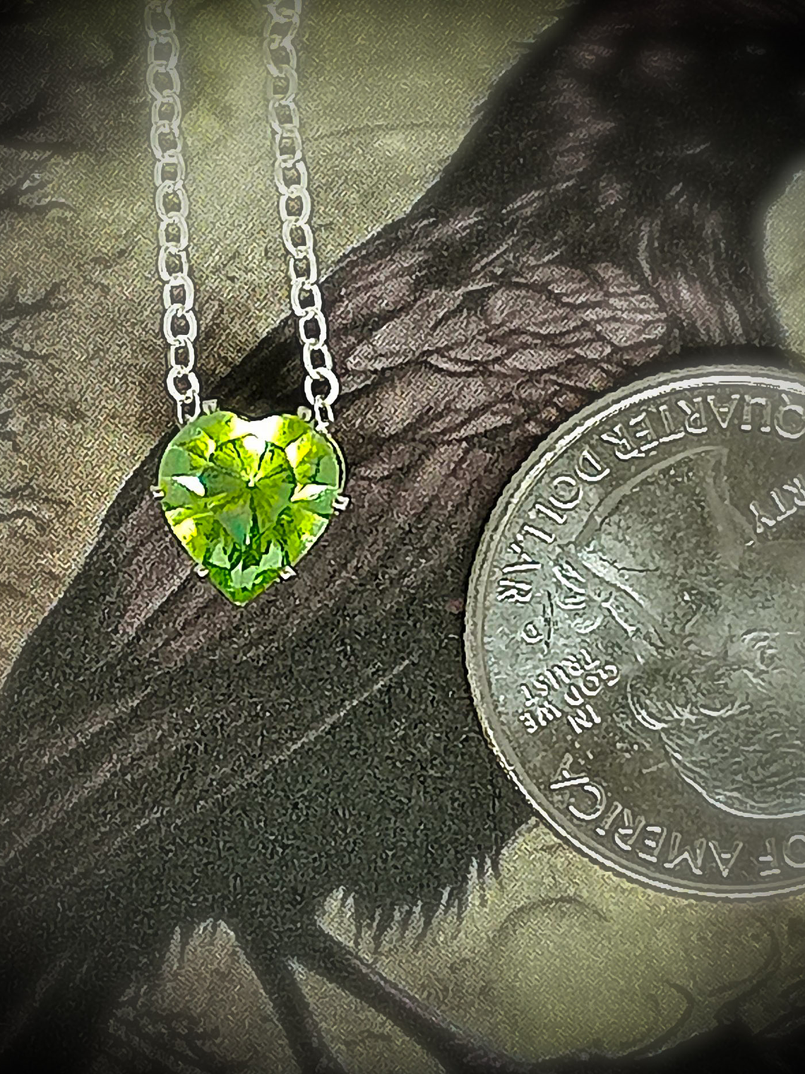 CJ - ☢ 2ct, 8mm Heart cut, Apple green UG layering necklace - Sterling-filled/Costume 👑   3