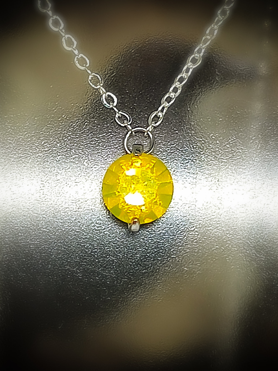 CJ - ☢ 2ct, 8mm Diamond cut, Yellow opal UG layering necklace - Sterling-filled/Costume 👑 1