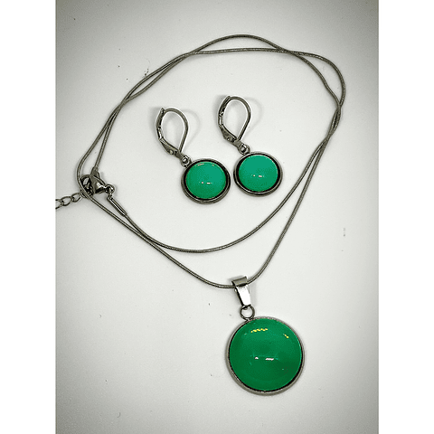 ☢ 2 PC Set - Vintage UG Green opal  - Necklace and earrings   -  Stainless steel   💍 - 