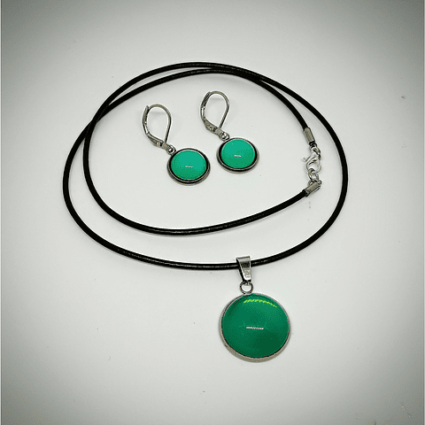 ☢ 2 PC Set - Vintage UG Green opal  - Necklace and earrings   -  Stainless steel   💍 - 