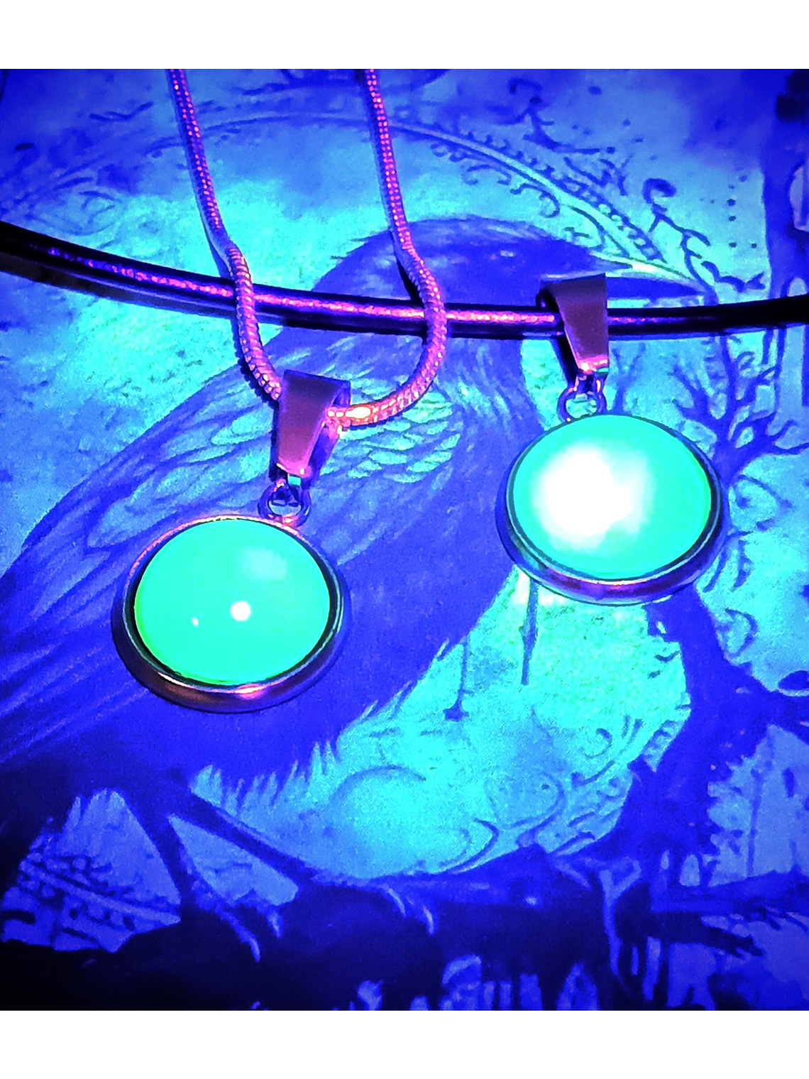 ☢ Simple vintage 12mm Green opal UG Pendant necklace -  Stainless steel   💍 3