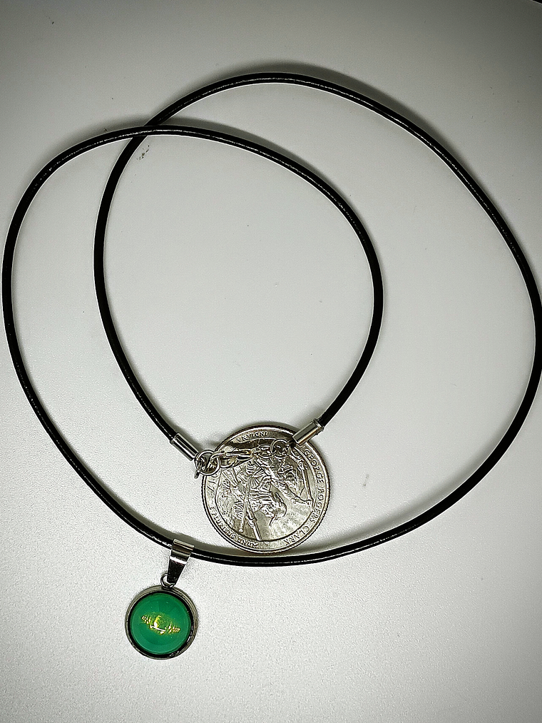 ☢ Simple vintage 12mm Green opal UG Pendant necklace -  Stainless steel   💍 5