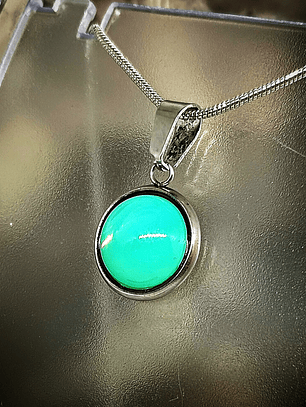 ☢ Simple vintage 12mm Green opal UG Pendant necklace -  Stainless steel   💍