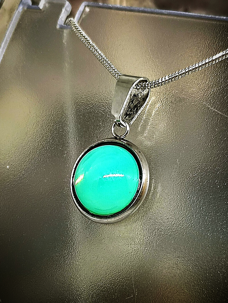 ☢ Simple vintage 12mm Green opal UG Pendant necklace -  Stainless steel   💍 1