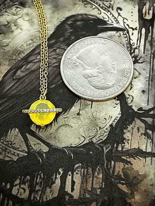  2ct ☢, 8mm Diamond cut, Yellow opal UG Saturn planet necklace - 14k Gold-plate - Costume 👑