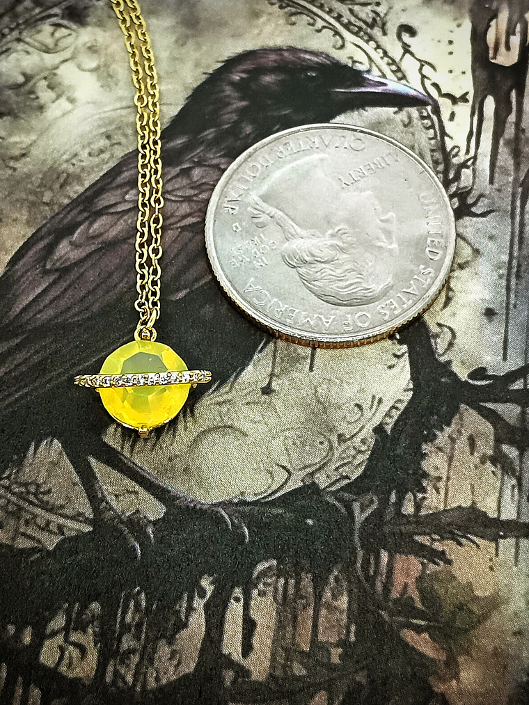  2ct ☢, 8mm Diamond cut, Yellow opal UG Saturn planet necklace - 14k Gold-plate - Costume 👑 2