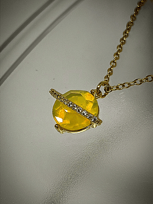  2ct ☢, 8mm Diamond cut, Yellow opal UG Saturn planet necklace - 14k Gold-plate - Costume 👑