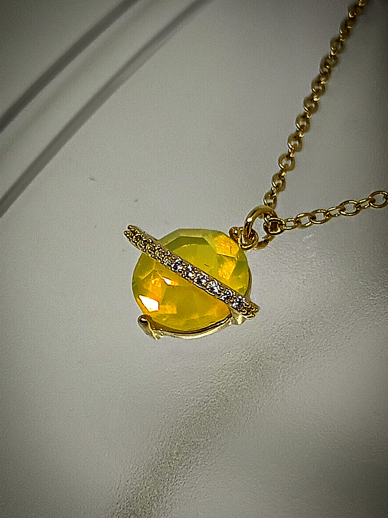  2ct ☢, 8mm Diamond cut, Yellow opal UG Saturn planet necklace - 14k Gold-plate - Costume 👑 1