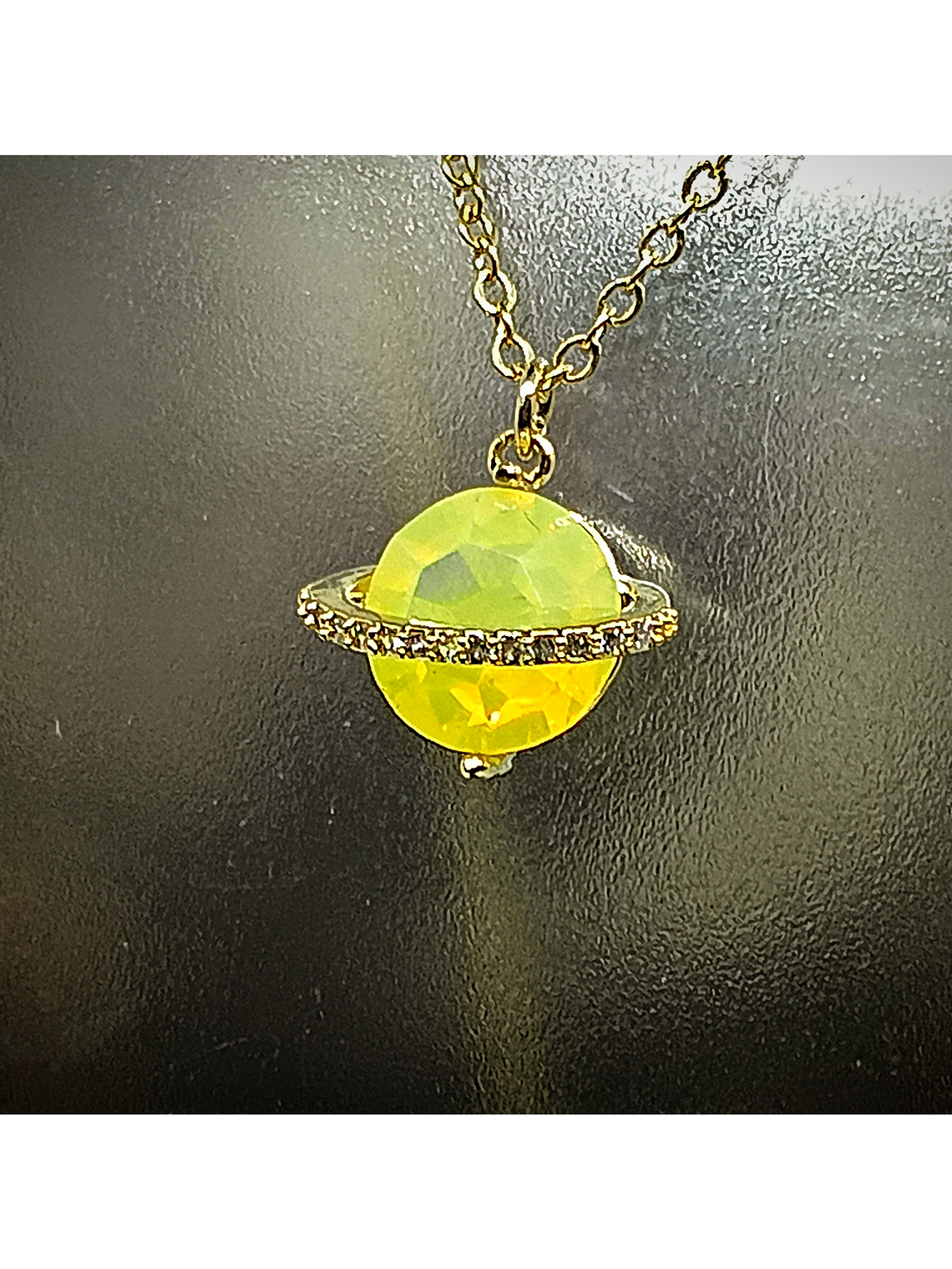  2ct ☢, 8mm Diamond cut, Yellow opal UG Saturn planet necklace - 14k Gold-plate - Costume 👑 3