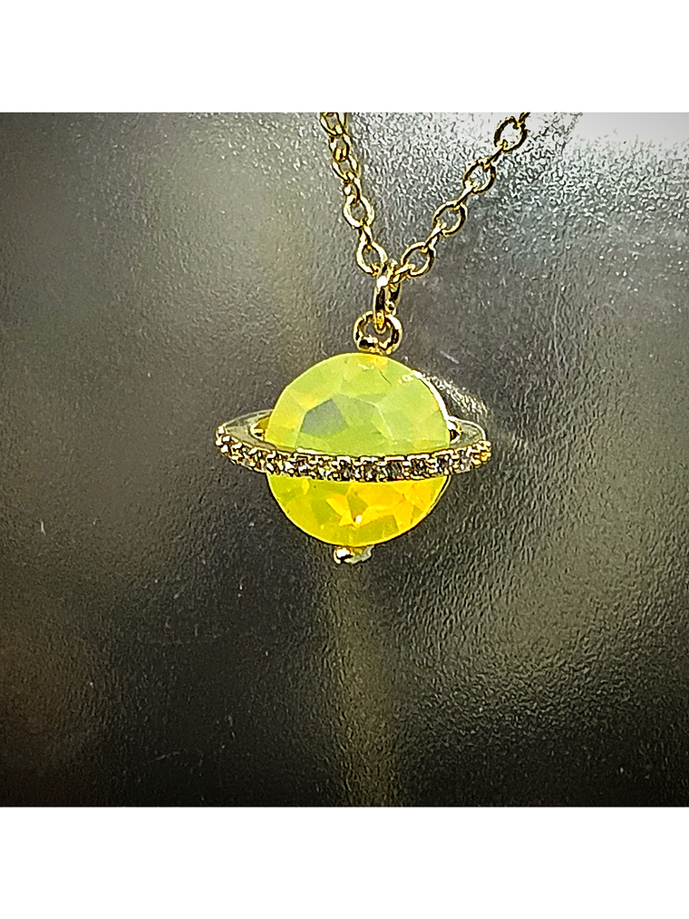  2ct ☢, 8mm Diamond cut, Yellow opal UG Saturn planet necklace - 14k Gold-plate - Costume 👑 3