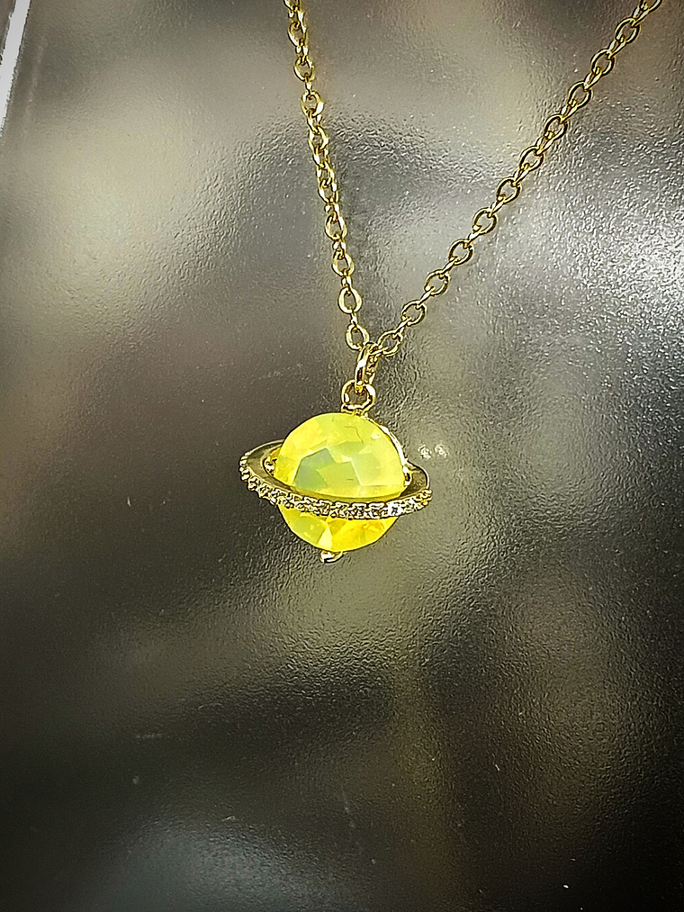  2ct ☢, 8mm Diamond cut, Yellow opal UG Saturn planet necklace - 14k Gold-plate - Costume 👑 4