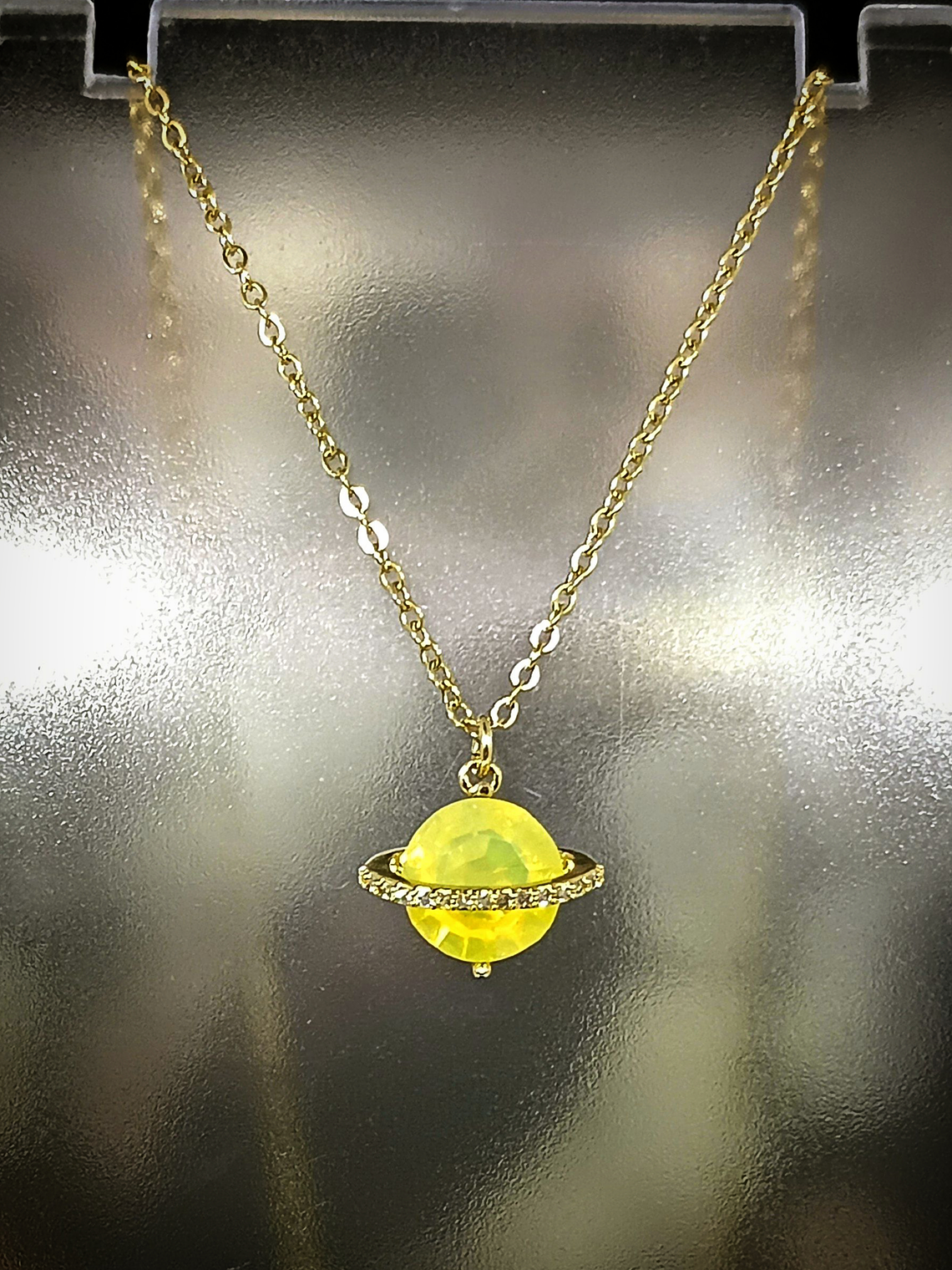  2ct ☢, 8mm Diamond cut, Yellow opal UG Saturn planet necklace - 14k Gold-plate - Costume 👑 5