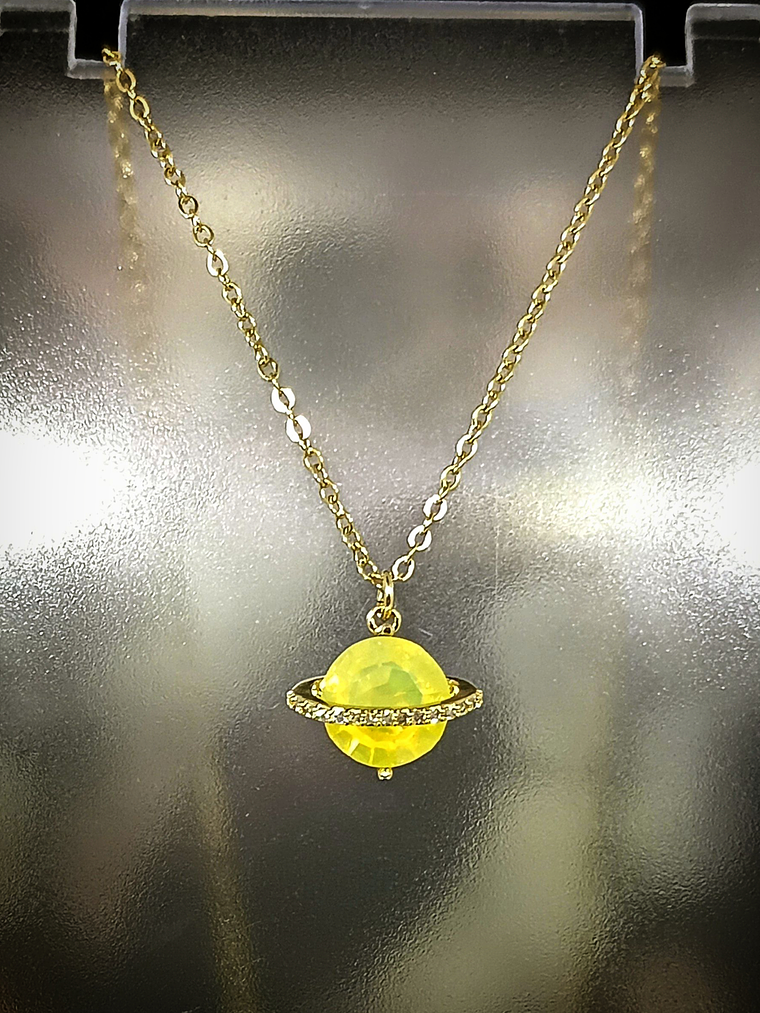  2ct ☢, 8mm Diamond cut, Yellow opal UG Saturn planet necklace - 14k Gold-plate - Costume 👑 5