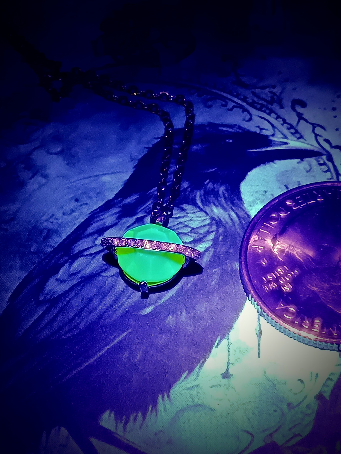  2ct ☢, 8mm Diamond cut, Yellow opal UG Saturn planet necklace - 14k Gold-plate - Costume 👑 6