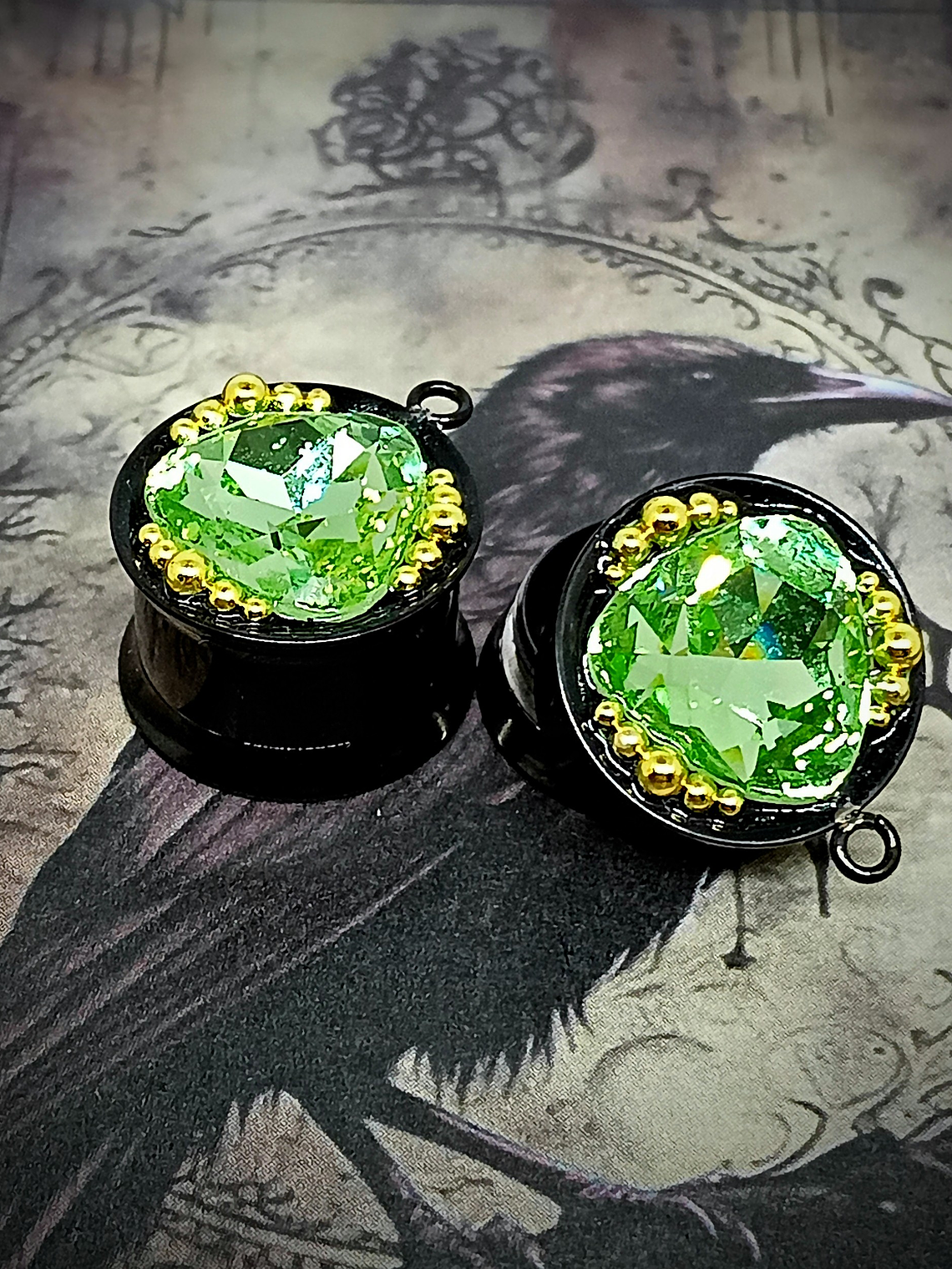 14mm, 9/16inch, Plug  ☢ Triangle cut Vintage Green UG, ear-plugs 1