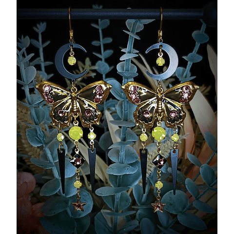Memorizing ☢ Bronze butterflies Loaded with pink & yellow UG - piercing/Tunnel options