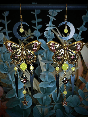 ☢ Bronze butterflies Loaded with pink & yellow UG - piercing/Tunnel options