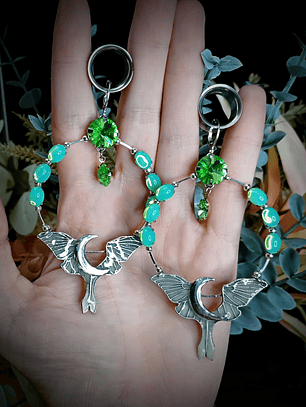 RTS - Long dangle ☢ Crescent moon Luna moth earrings, Loaded with UG
