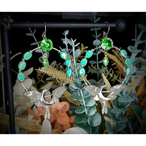 Long dangle ☢ Crescent moon Luna moth earrings, Loaded with UG
