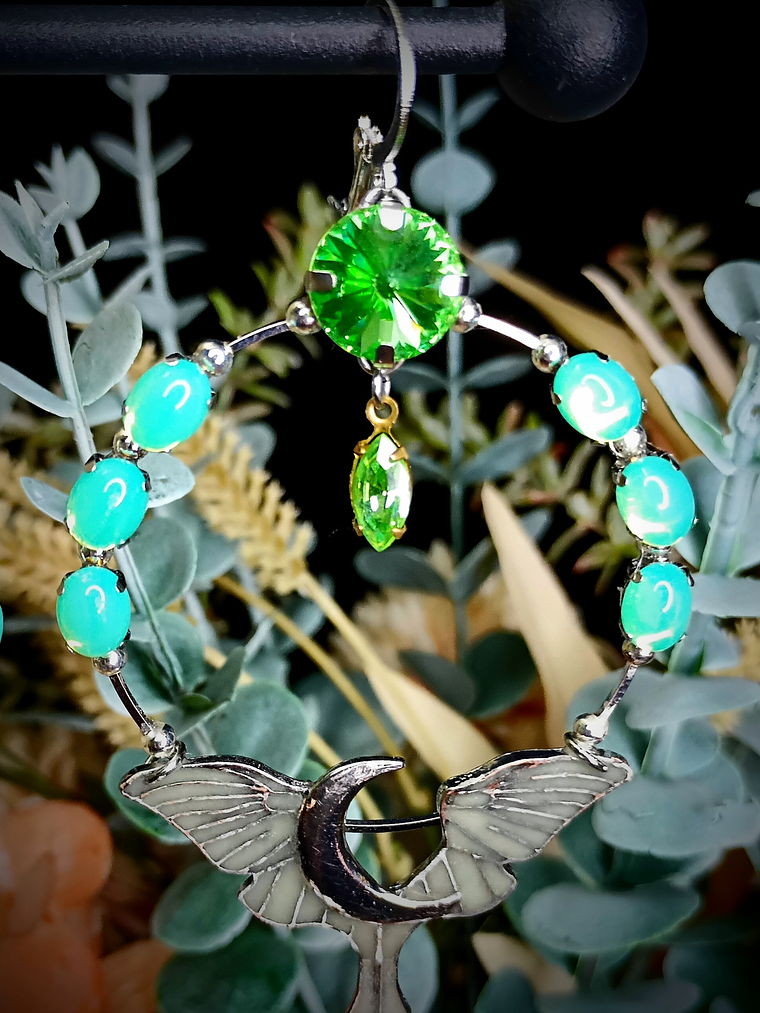 RTS - Long dangle ☢ Crescent moon Luna moth earrings, Loaded with UG 3