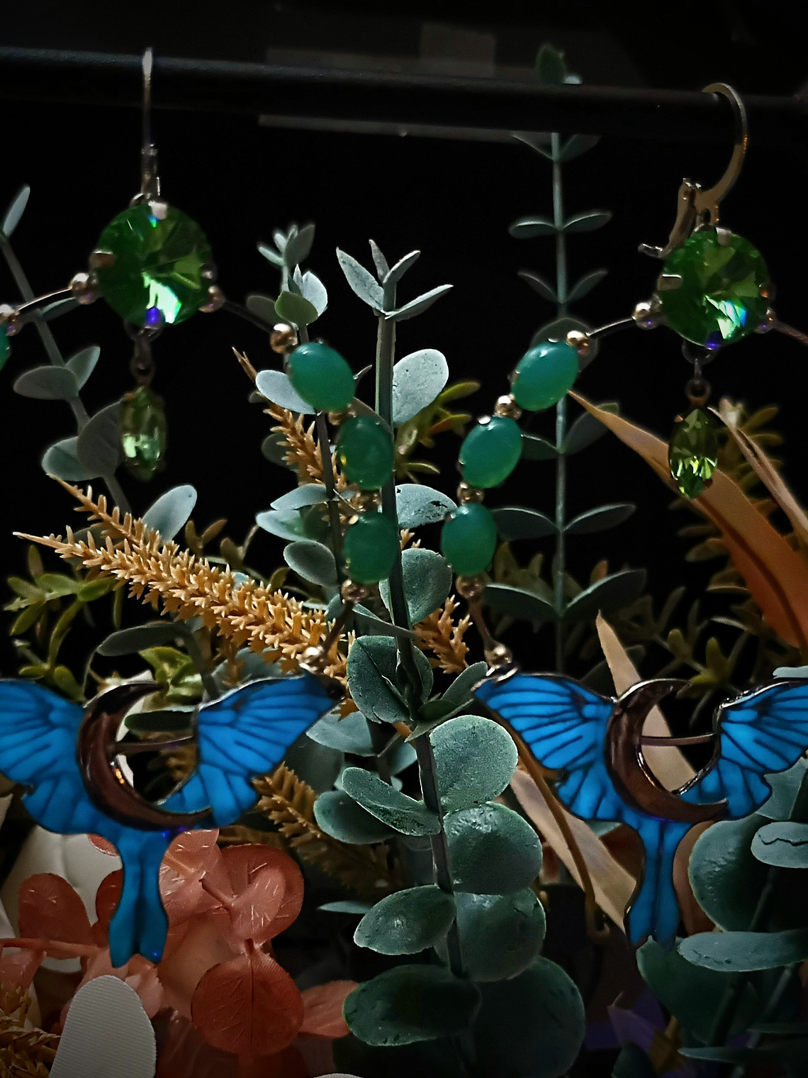 RTS - Long dangle ☢ Crescent moon Luna moth earrings, Loaded with UG 5