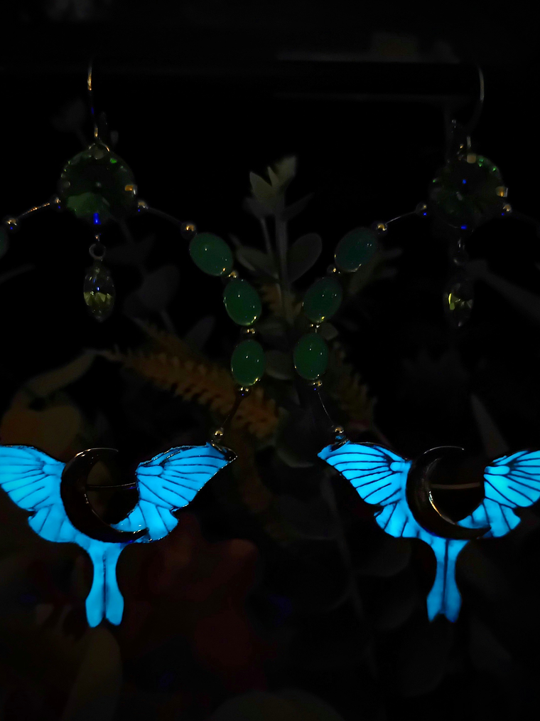 RTS - Long dangle ☢ Crescent moon Luna moth earrings, Loaded with UG 6