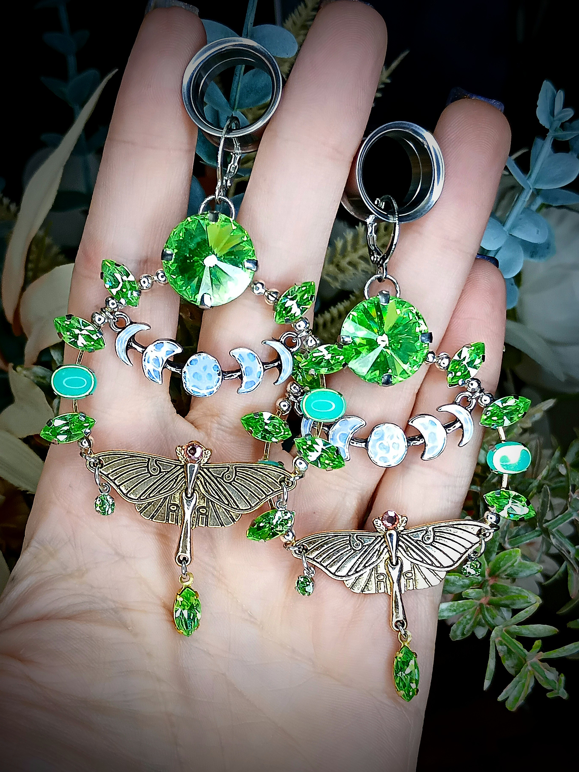 Long dangle ☢ UG Luna moth earrings - Loaded with UG, fits most tunnels 3