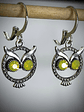 RTS - Yellow opal or Green apple Owl earrings ☢ vintage UG - Silver-plate - thumbnail 1