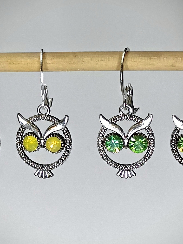 RTS - Yellow opal or Green apple Owl earrings ☢ vintage UG - Silver-plate 4