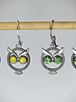 RTS - Yellow opal or Green apple Owl earrings ☢ vintage UG - Silver-plate - thumbnail 4