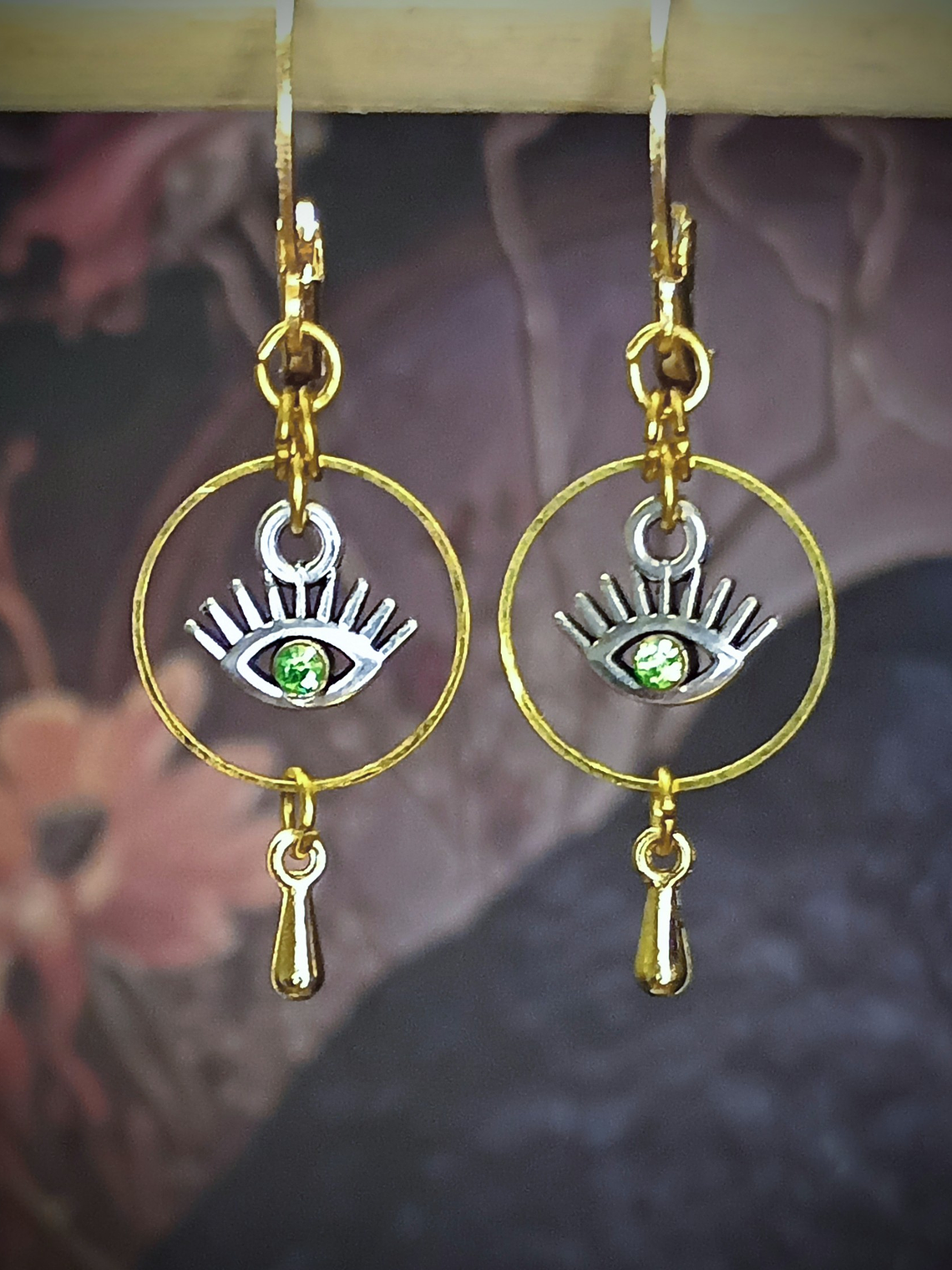 RTS - Protection eye, Peridot green ☢ UG earrings - STL/SS/GP 1