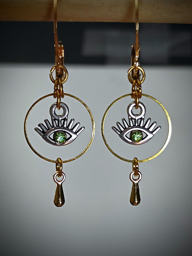 RTS - Protection eye, Peridot green ☢ UG earrings - STL/SS/GP 2