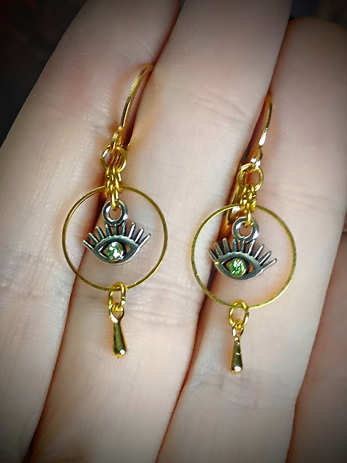 RTS - Protection eye, Peridot green ☢ UG earrings - STL/SS/GP 3